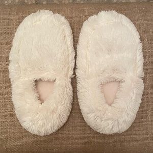 Warmies® lavender-scented microwavable slippers in cream faux fur